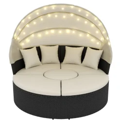 Rattan Sonneninsel mit LED PULA schwarz/beige