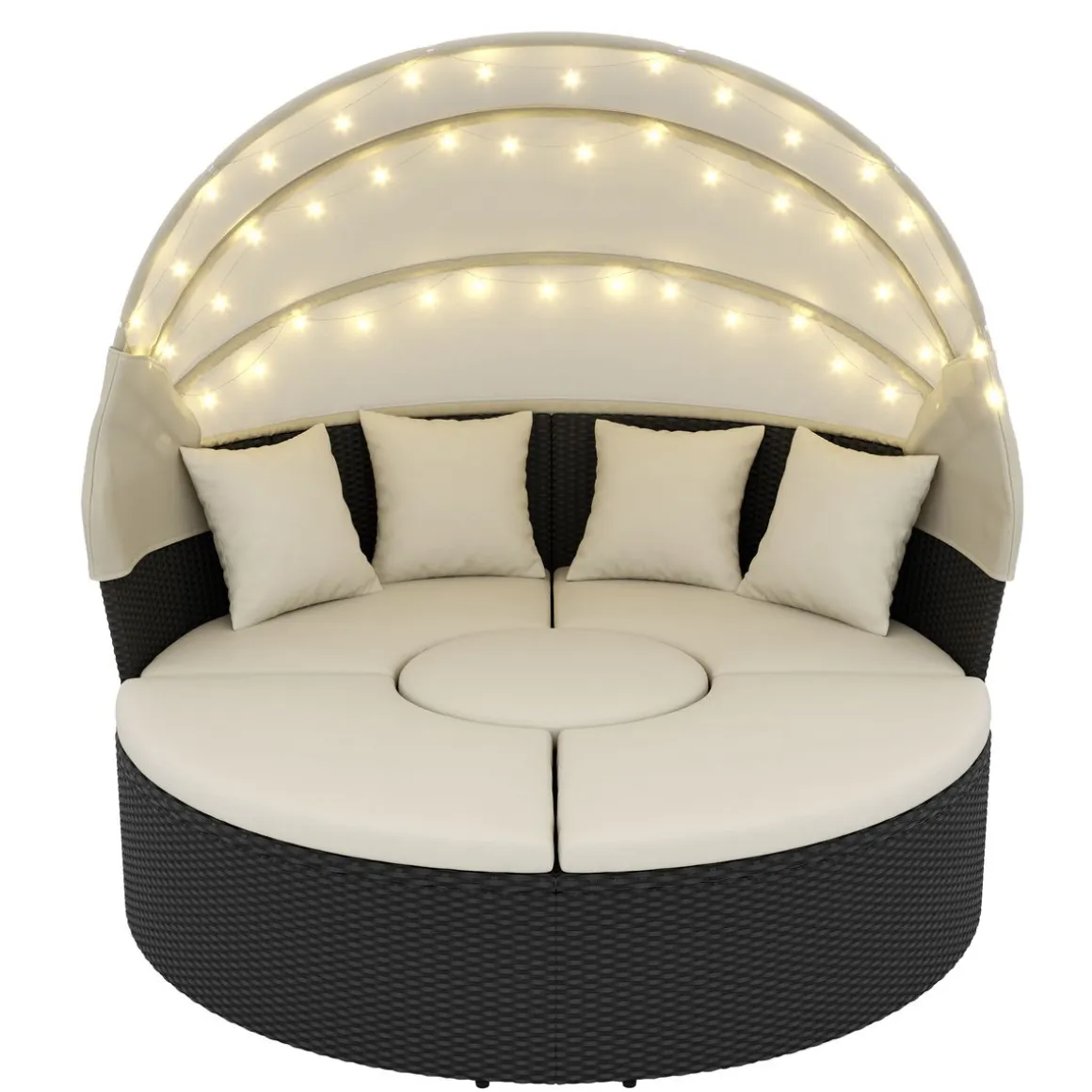 Rattan Sonneninsel mit LED PULA schwarz/beige