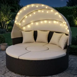 Rattan Sonneninsel mit LED PULA schwarz/beige