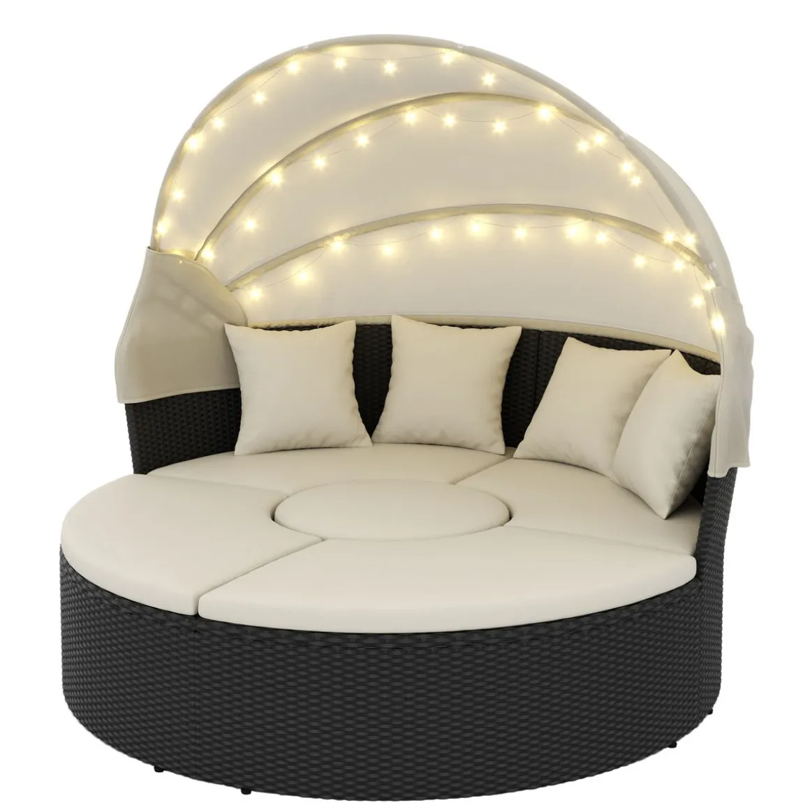 Rattan Sonneninsel mit LED PULA schwarz/beige