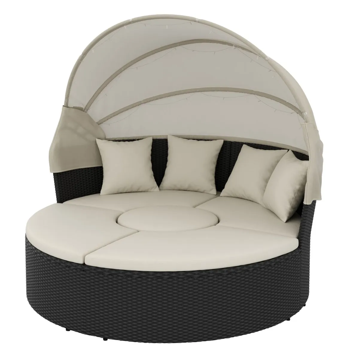 Rattan Sonneninsel mit LED PULA schwarz/beige