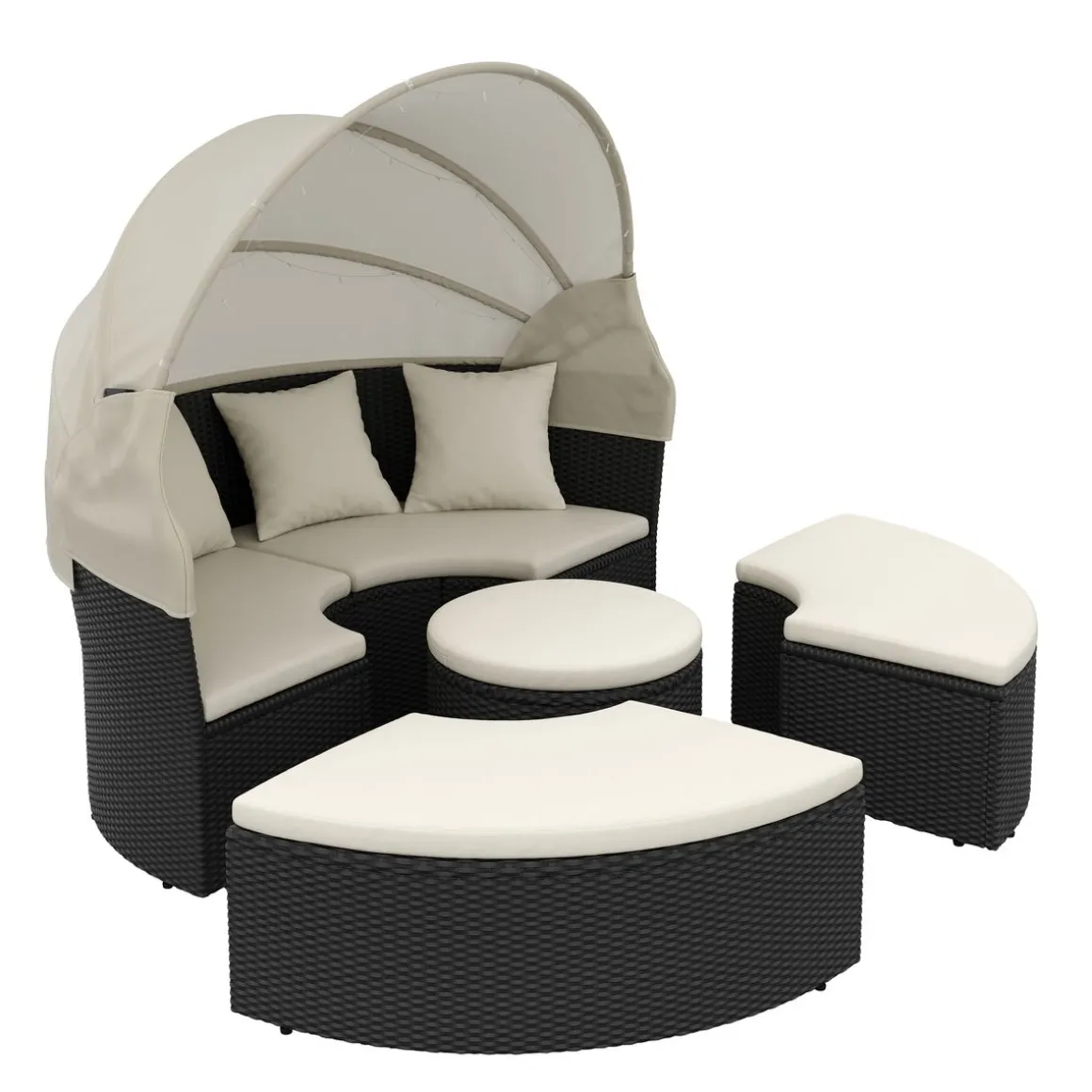 Rattan Sonneninsel mit LED PULA schwarz/beige