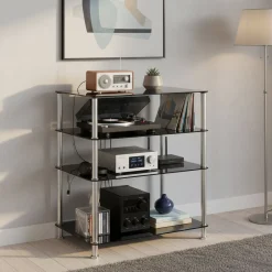 Regal HiFi Glas mit 5 Ebenen 60 x 80 cm schwarz/silber