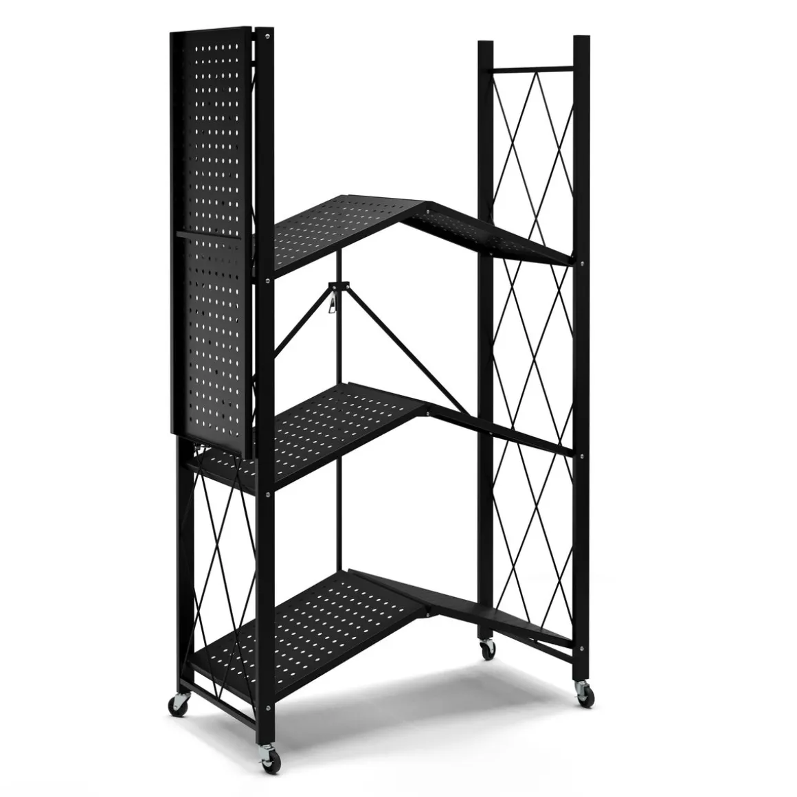 Regal Metall klappbar auf Rollen 71 x 126 cm schwarz