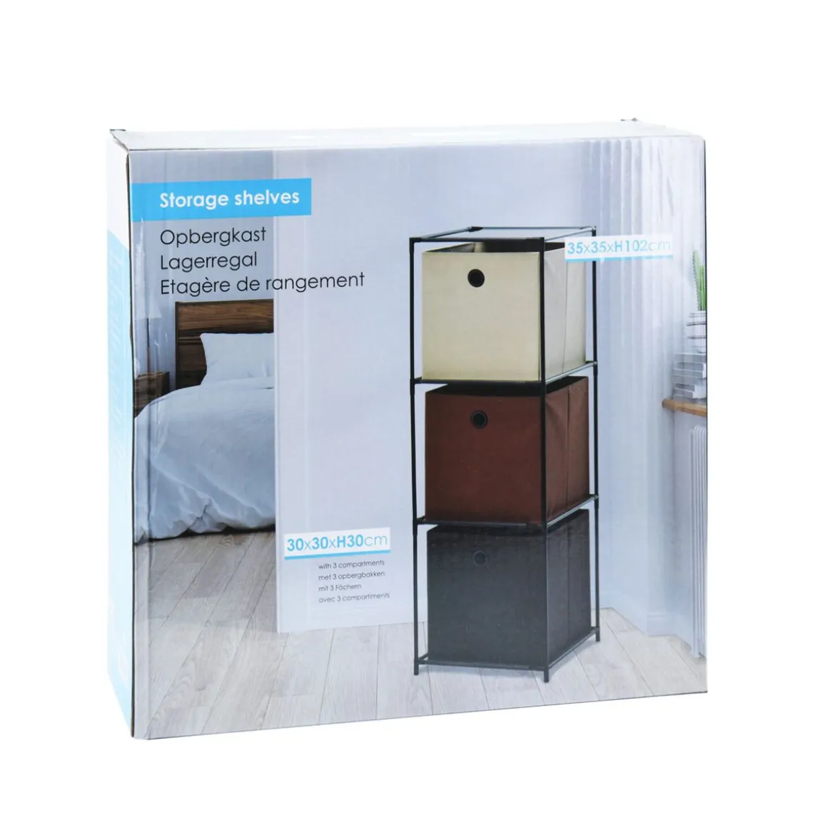 Regal Metall mit Aufbewahrungsboxen 35 x 35 x 102 cm | GONSER.CH