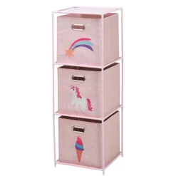 Regal mit 3 Aufbewahrungsboxen 35 x 35 x 102 cm rosa
