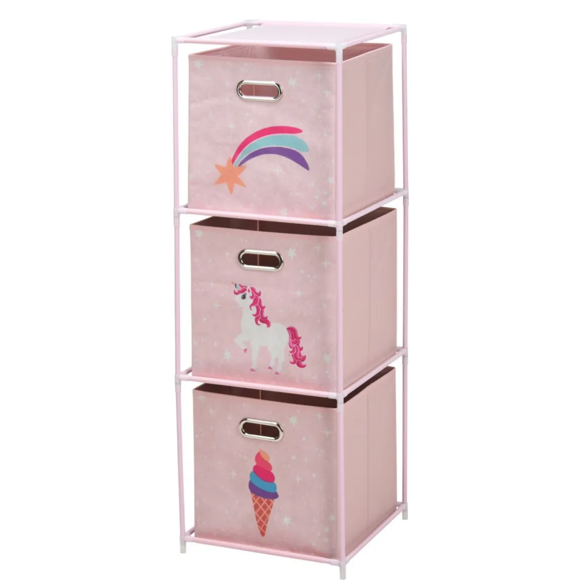 Regal mit 3 Aufbewahrungsboxen 35 x 35 x 102 cm rosa