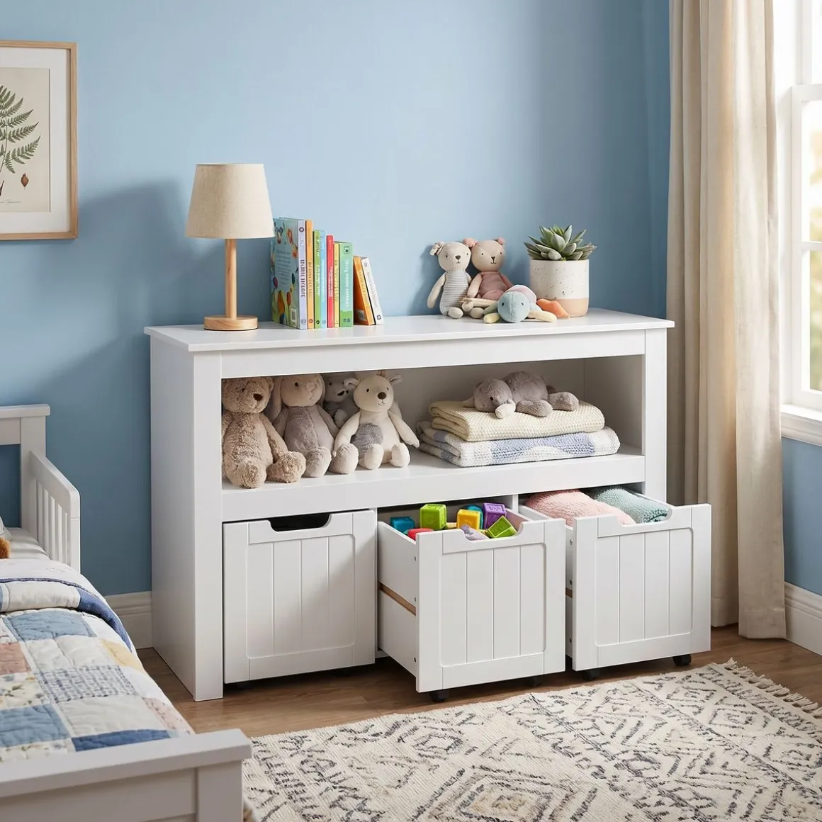 Regal mit Boxen Kinderzimmer 100 x 60 cm weiss