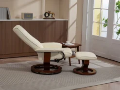 Relaxsessel Leder VITALII mit Hocker beige
