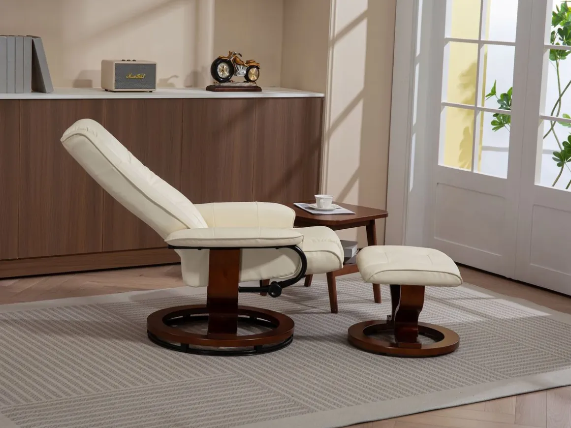 Relaxsessel Leder VITALII mit Hocker beige
