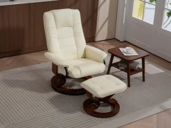 Relaxsessel Leder VITALII mit Hocker beige