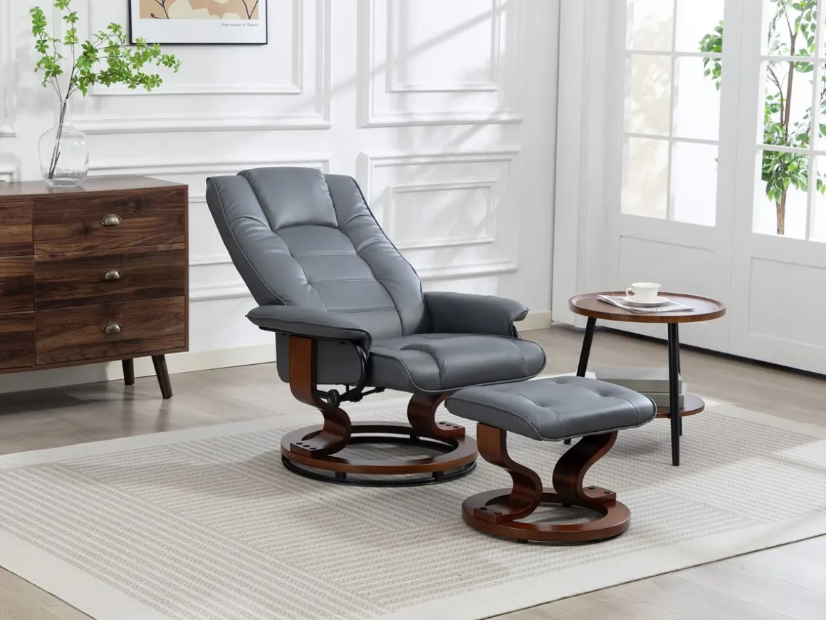 Relaxsessel Leder VITALII mit Hocker anthrazit