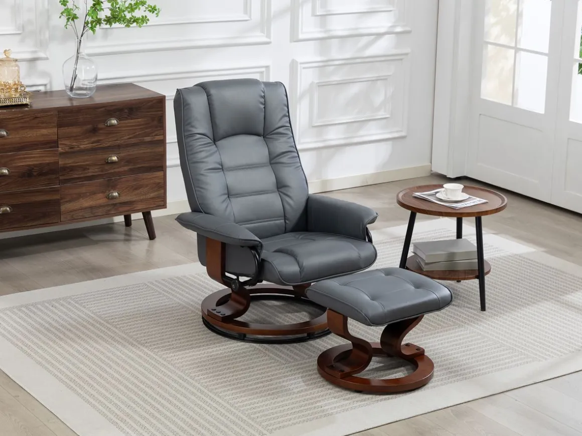 Relaxsessel Leder VITALII mit Hocker anthrazit