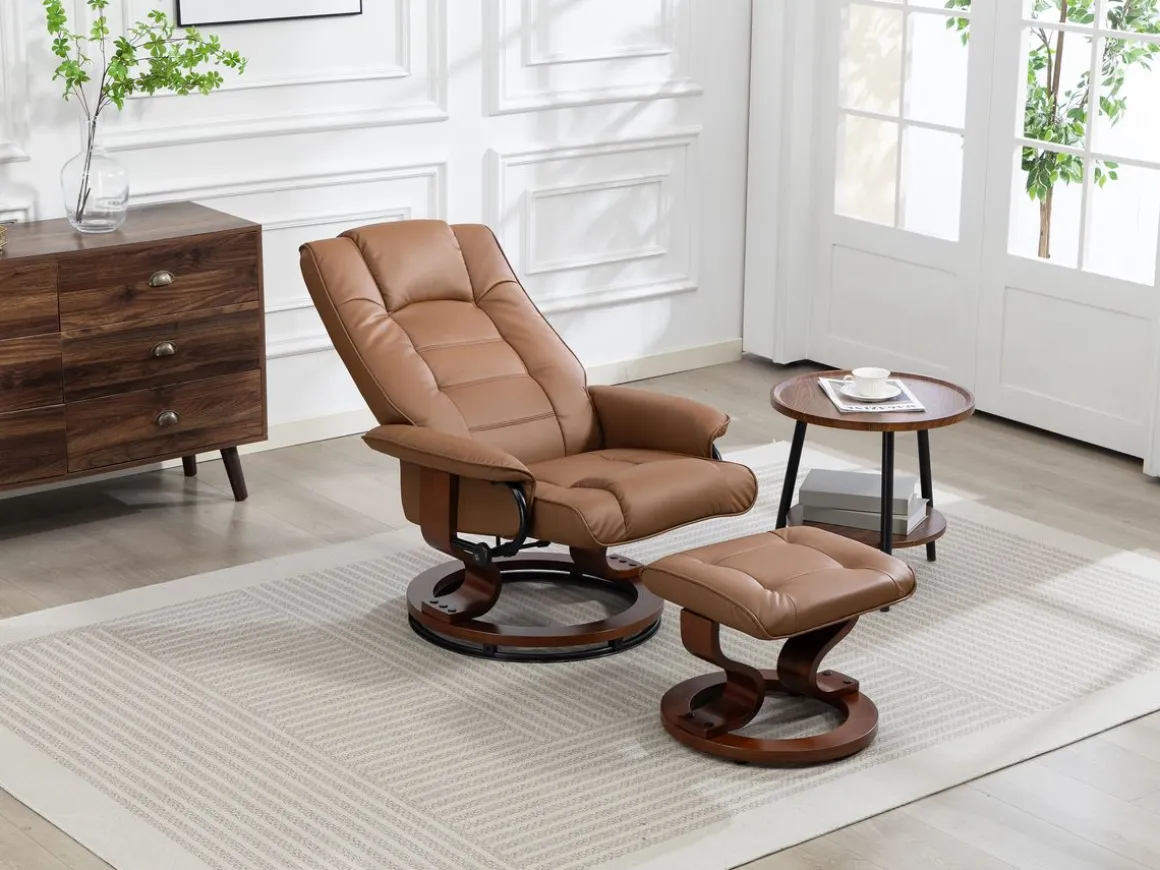 Relaxsessel Leder VITALII mit Hocker braun