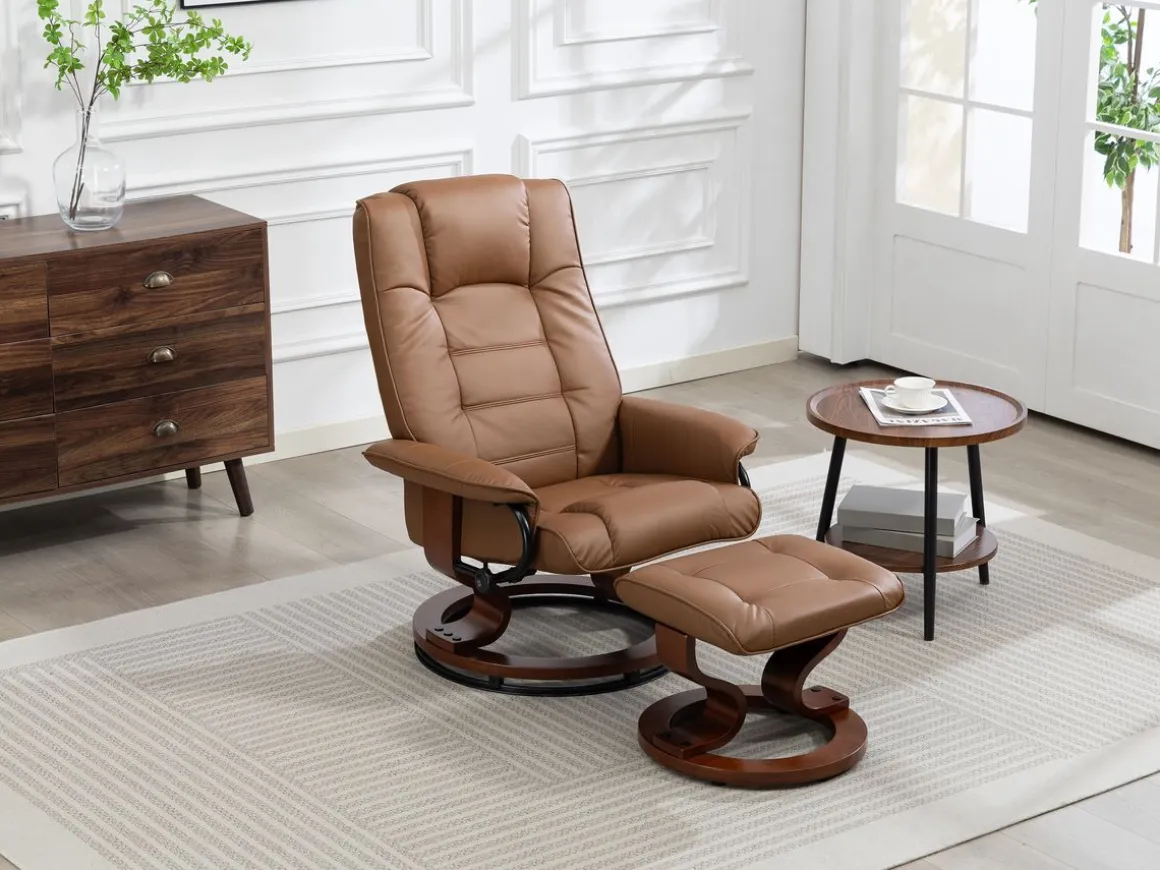 Relaxsessel Leder VITALII mit Hocker braun