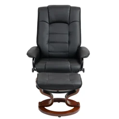 Relaxsessel Leder VITALII mit Hocker schwarz