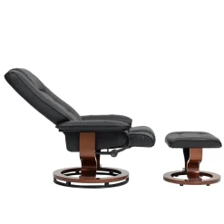 Relaxsessel Leder VITALII mit Hocker schwarz