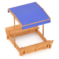 Sandkasten mit Schwenkdach und Sitzbänken