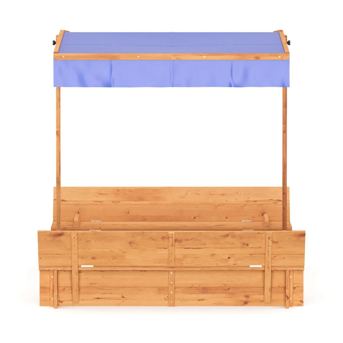 Sandkasten mit Schwenkdach und Sitzbänken