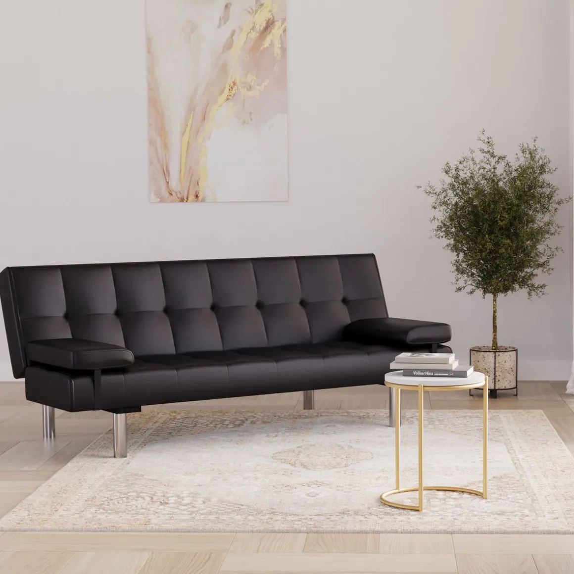 Schlafsofa Leder LENNY schwarz