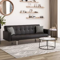 Schlafsofa Leder YALE schwarz