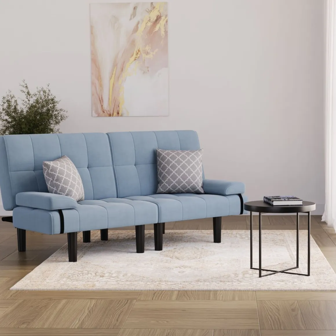 Schlafsofa Leinen LINUS multifunktional hellblau