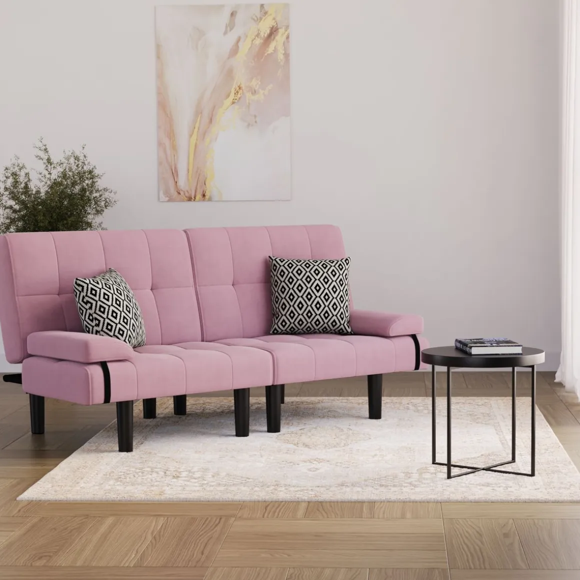 Schlafsofa Leinen LINUS multifunktional rosa