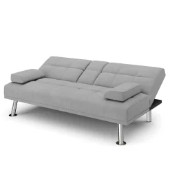 Schlafsofa POLLY mit Getränkehalter grau