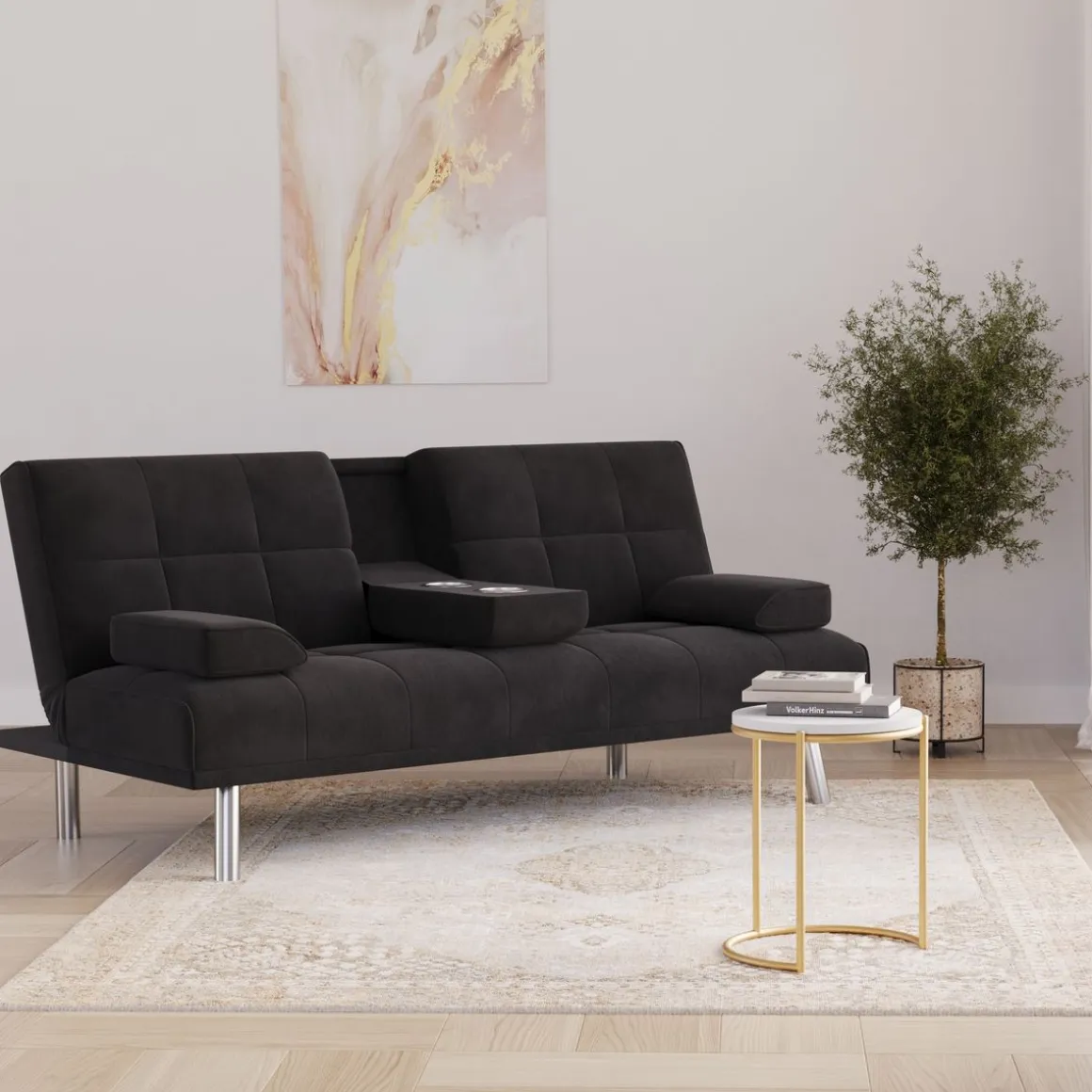Schlafsofa POLLY mit Getränkehalter schwarz