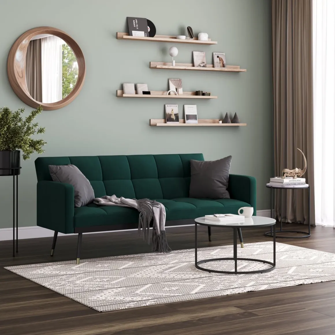 Schlafsofa Samt CALVIN dunkelgrün
