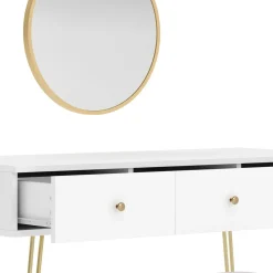 Schminktisch mit Hocker und Spiegel APHRODITE 100 x 40 cm weiss/gold/rosa