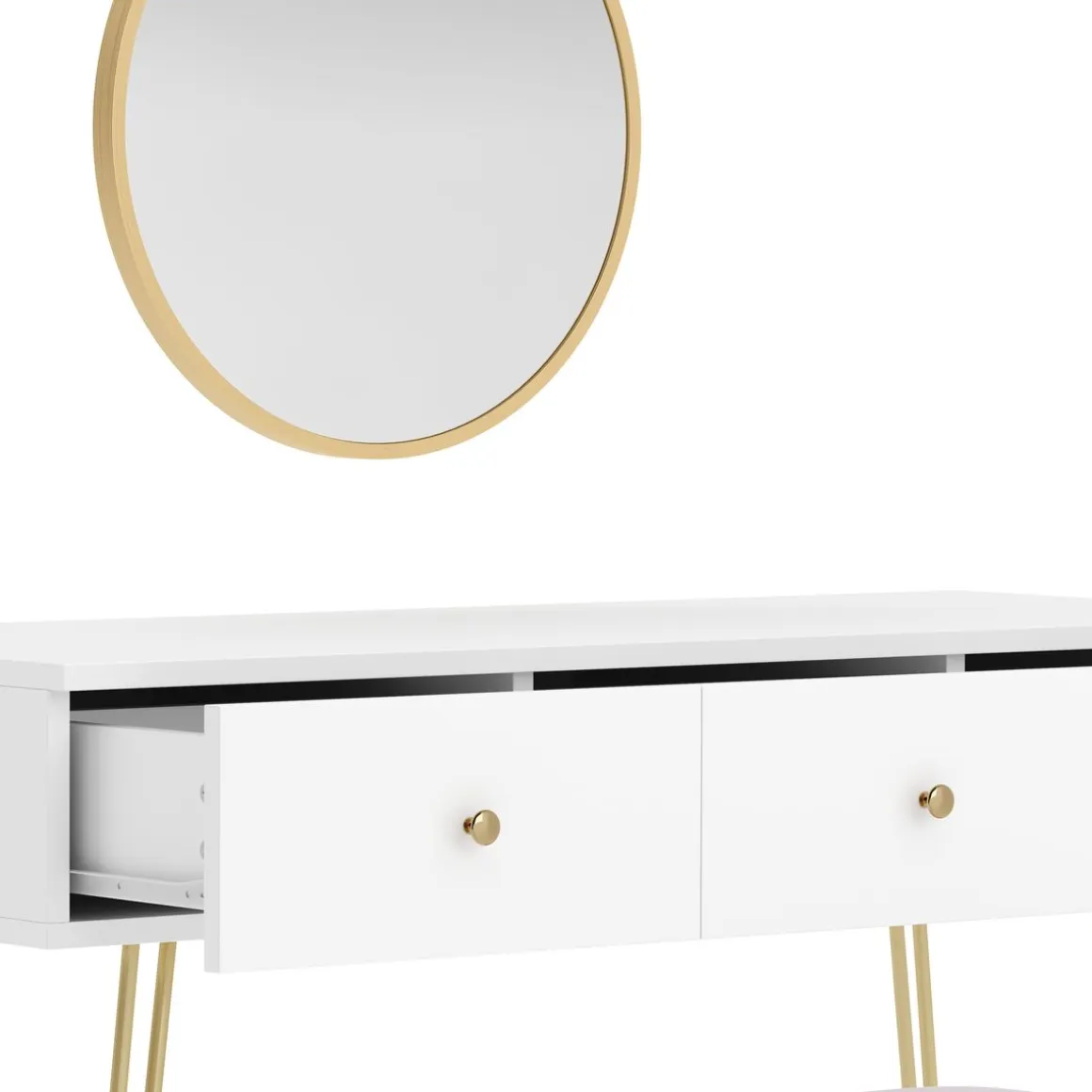 Schminktisch mit Hocker und Spiegel APHRODITE 100 x 40 cm weiss/gold/rosa
