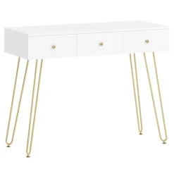 Schminktisch mit Hocker und Spiegel APHRODITE 100 x 40 cm weiss/gold/rosa