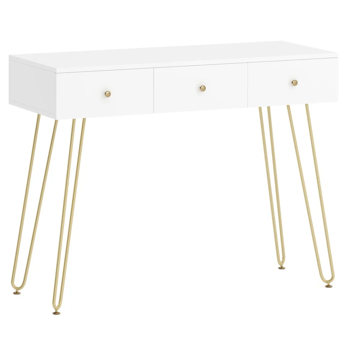 Schminktisch mit Hocker und Spiegel APHRODITE 100 x 40 cm weiss/gold/rosa