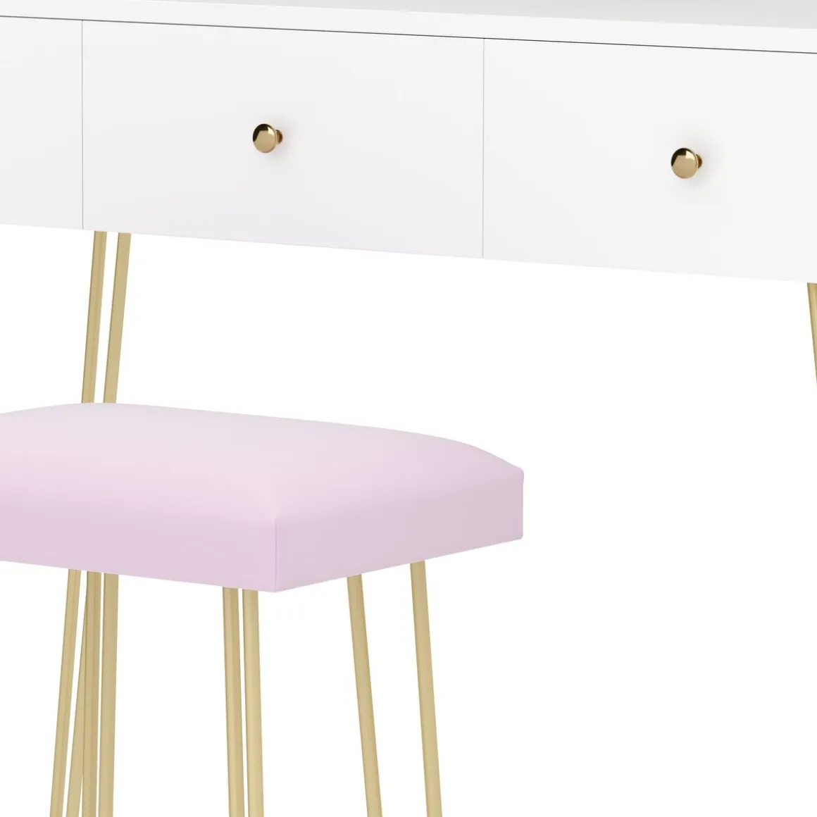 Schminktisch mit Hocker und Spiegel APHRODITE 100 x 40 cm weiss/gold/rosa