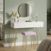 Schminktisch mit Hocker und Spiegel ELEONORA 100 x 40 cm weiss/gold/rosa