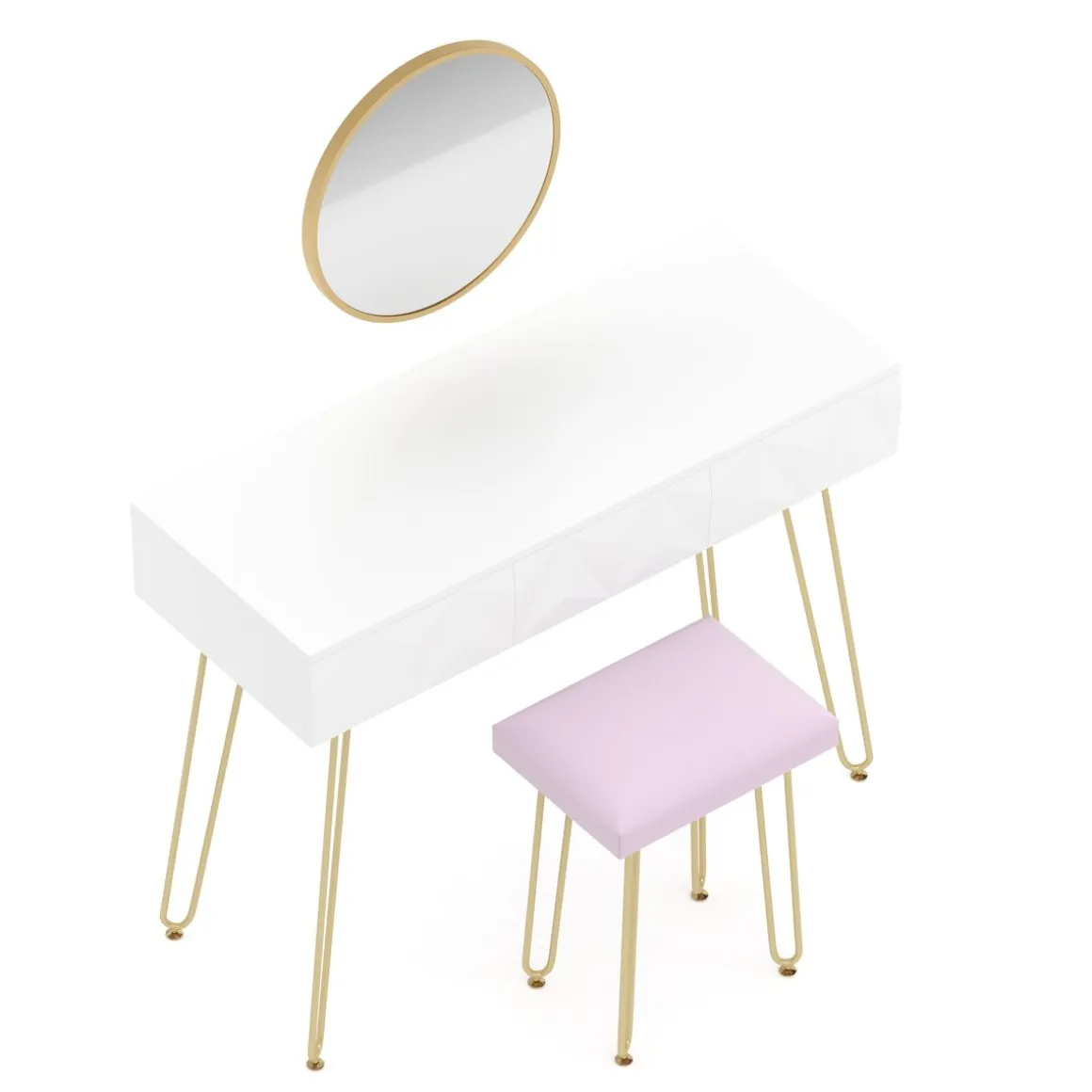 Schminktisch mit Hocker und Spiegel ELEONORA 100 x 40 cm weiss/gold/rosa