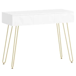 Schminktisch mit Hocker und Spiegel ELEONORA 100 x 40 cm weiss/gold/rosa