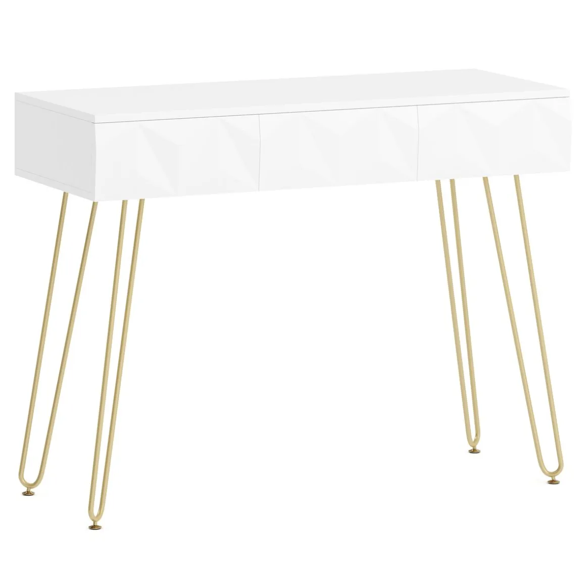 Schminktisch mit Hocker und Spiegel ELEONORA 100 x 40 cm weiss/gold/rosa