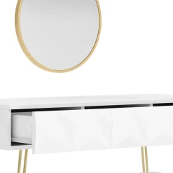 Schminktisch mit Hocker und Spiegel ELEONORA 100 x 40 cm weiss/gold/rosa