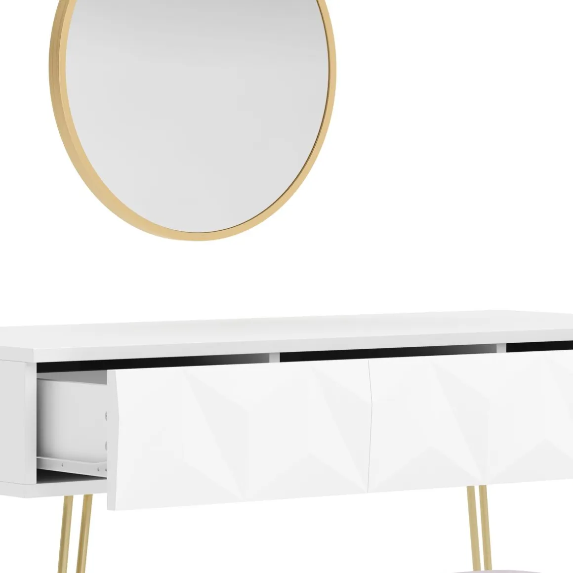 Schminktisch mit Hocker und Spiegel ELEONORA 100 x 40 cm weiss/gold/rosa
