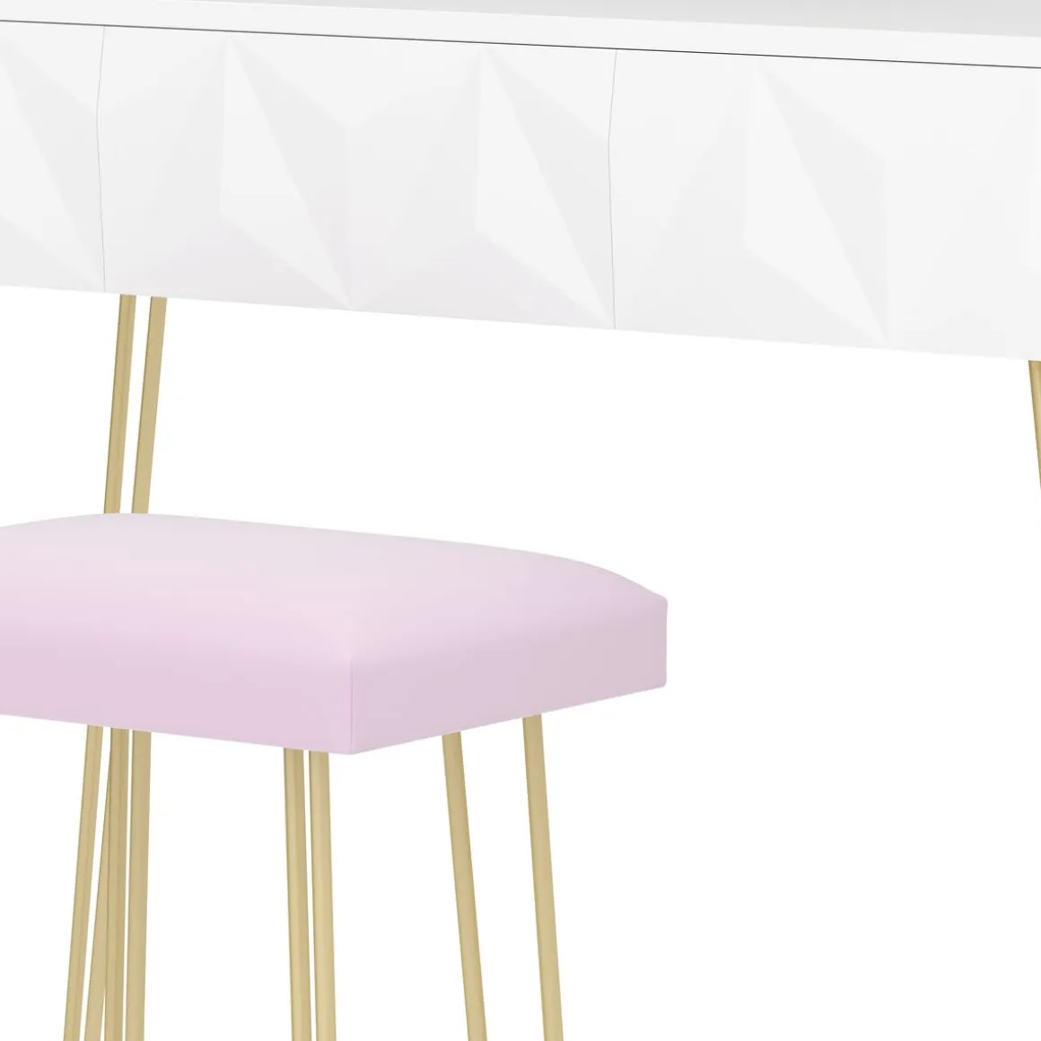 Schminktisch mit Hocker und Spiegel ELEONORA 100 x 40 cm weiss/gold/rosa