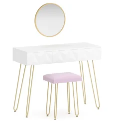Schminktisch mit Hocker und Spiegel ELEONORA 100 x 40 cm weiss/gold/rosa
