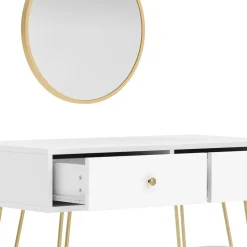 Schminktisch mit Hocker und Spiegel APHRODITE 80 x 40 cm weiss/gold/rosa