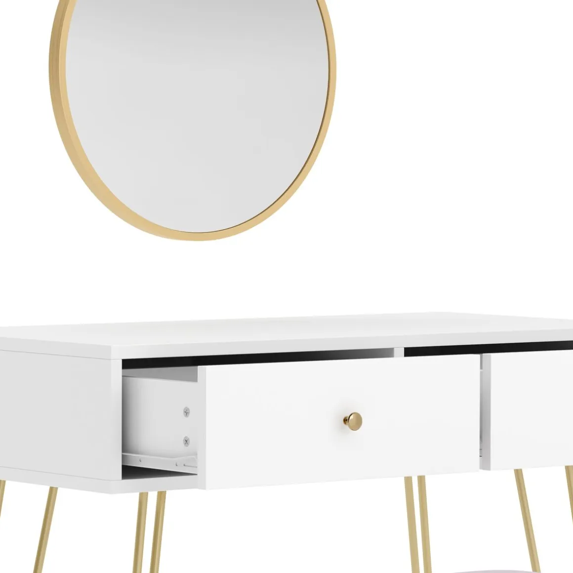 Schminktisch mit Hocker und Spiegel APHRODITE 80 x 40 cm weiss/gold/rosa