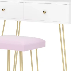 Schminktisch mit Hocker und Spiegel APHRODITE 80 x 40 cm weiss/gold/rosa