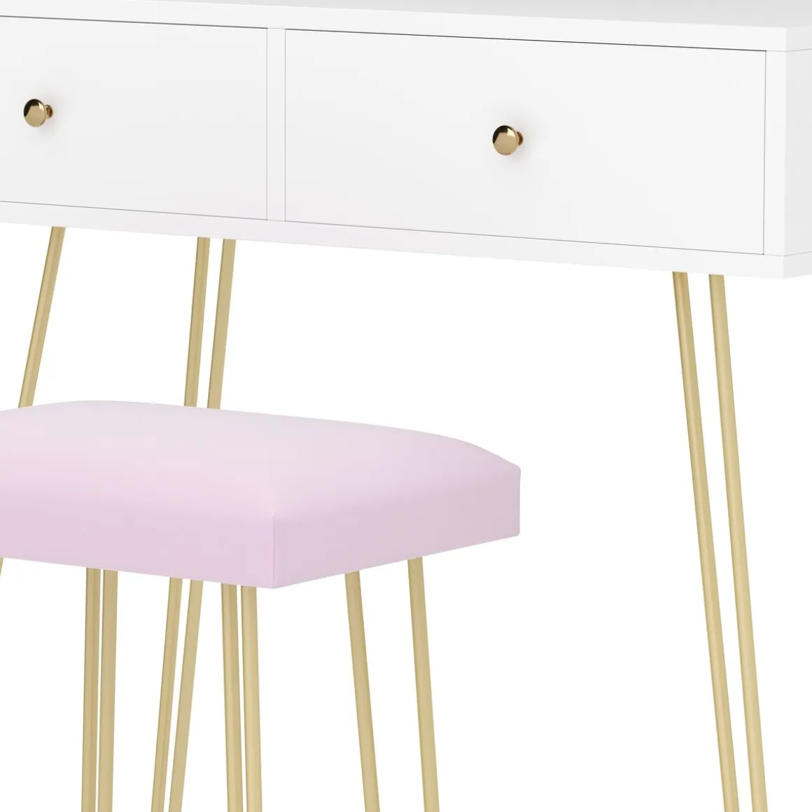 Schminktisch mit Hocker und Spiegel APHRODITE 80 x 40 cm weiss/gold/rosa