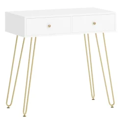 Schminktisch mit Hocker und Spiegel APHRODITE 80 x 40 cm weiss/gold/rosa
