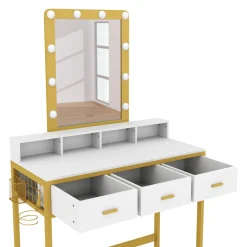 Schminktisch mit Licht FRANCESCA weiss/gold