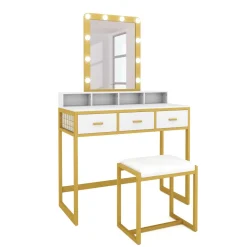 Schminktisch mit Licht FRANCESCA weiss/gold